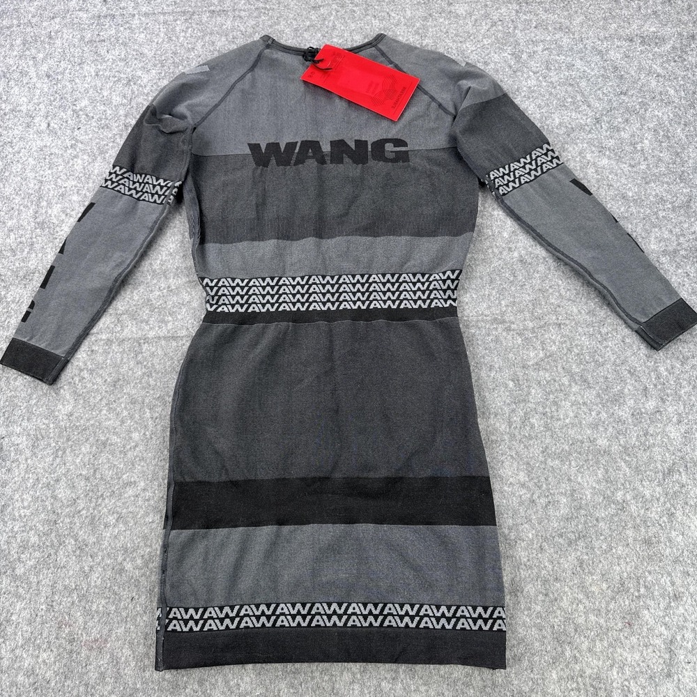 Alexander Wang x H&M Dress Womens Medium Gray Long Sleeve Logo Knit Made Italy